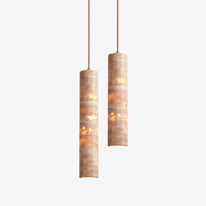 Lámpara colgante Stone Drop E27 con cable ajustable, color beige, 2.4 pulgadas de diámetro, para isla de cocina, barra, comedor, acabado de travertino, cilindro natural de 10-14 pulgadas.