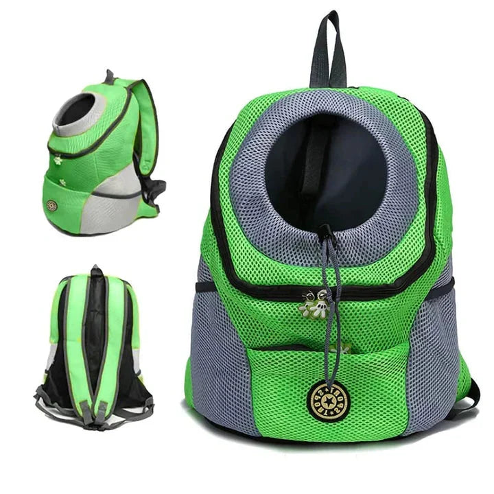 Mochila transportadora para perros para caminar, hacer senderismo y ciclismo: bolsa de viaje ventilada para mascotas con clip de seguridad y correas acolchadas: ajuste regulable para