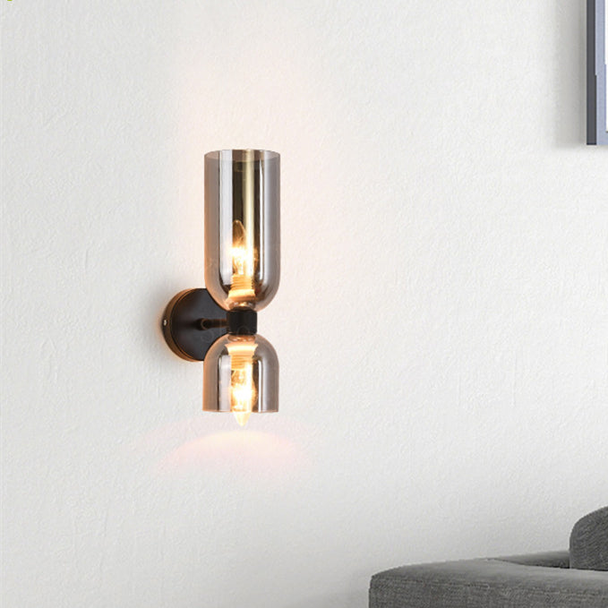 Aplique de pared de vidrio con cableado directo, casquillo E12 para dormitorios, salas de estar, pasillos, lámpara de acento para interiores, iluminación de pared cilíndrica moderna, 110-