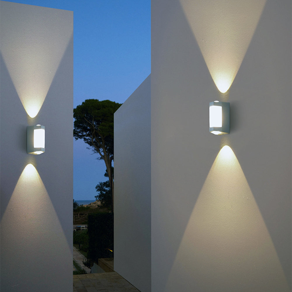 Outdoor LED Wall Sconce Dual-Light Up Down Modern Metal Waterproof Fixture for Porch Patio Entryway Black White Finish Geometric Exterior