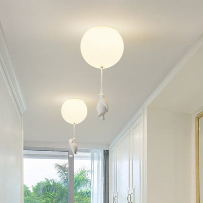 Kids LED Flush Mount Light with Bear & Balloon Design for Nursery Bedroom Playroom 5W White Acrylic Metal Fixture Low Ceiling Small Room Dec