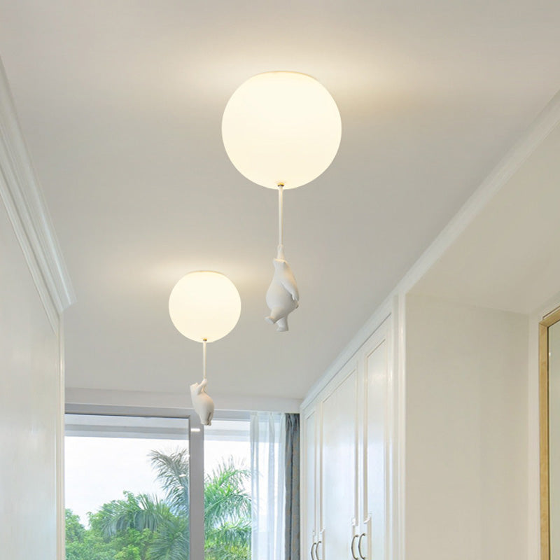 Kids Flush Mount Light Fixture with Teddy Bear & Balloon 5W LED for Nursery Playroom Bedroom White Acrylic Metal Ceiling Lamp for Children