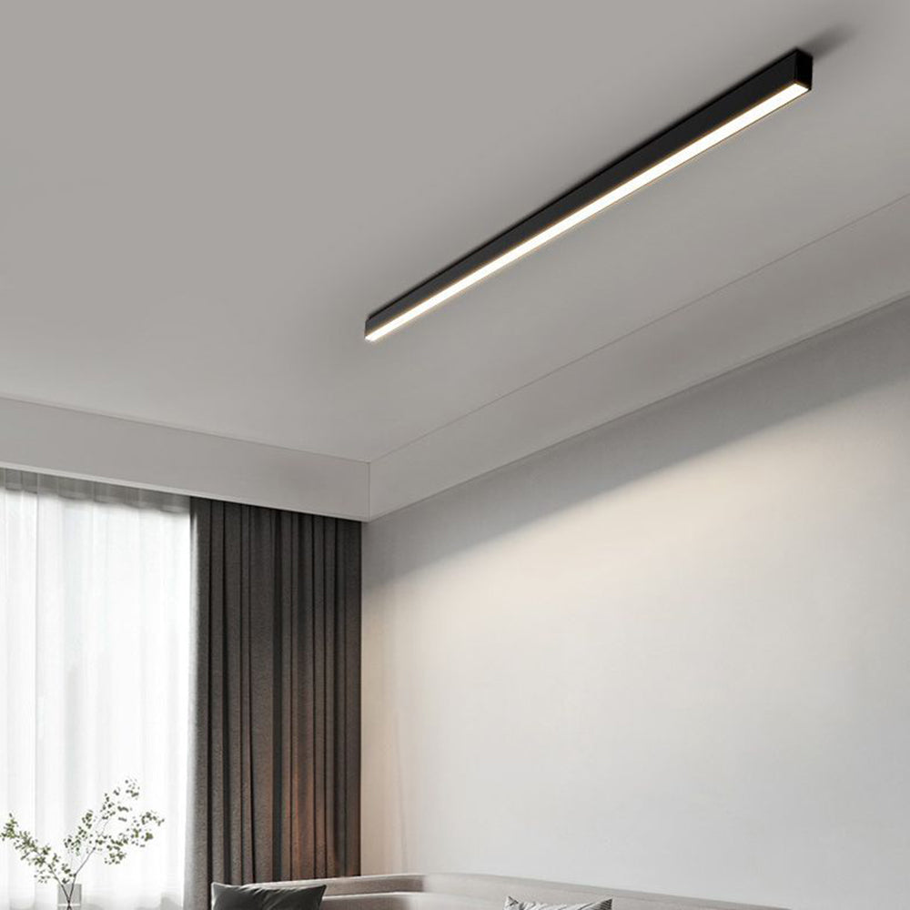Modern Linear Black LED Flush Mount Ceiling Light Dimmable 24-47 Inch Metal for Kitchen Living Room