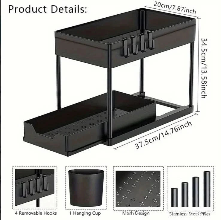 SLIDENEST – 2 Tier Under Sink Storage Organizer