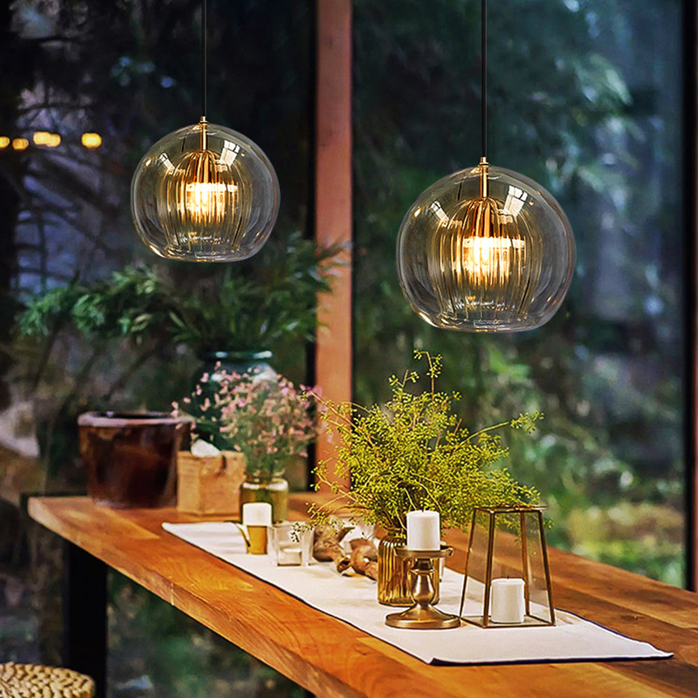 Spherical Glass Hanging Light with Metal Mount for Dining Room & Bedroom Ambient Lighting