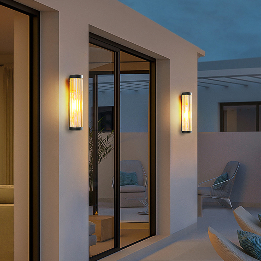 Outdoor Half-Cylinder Wall Sconce with Clear Glass Shade – Metal Construction for Patio & Entryway Lighting