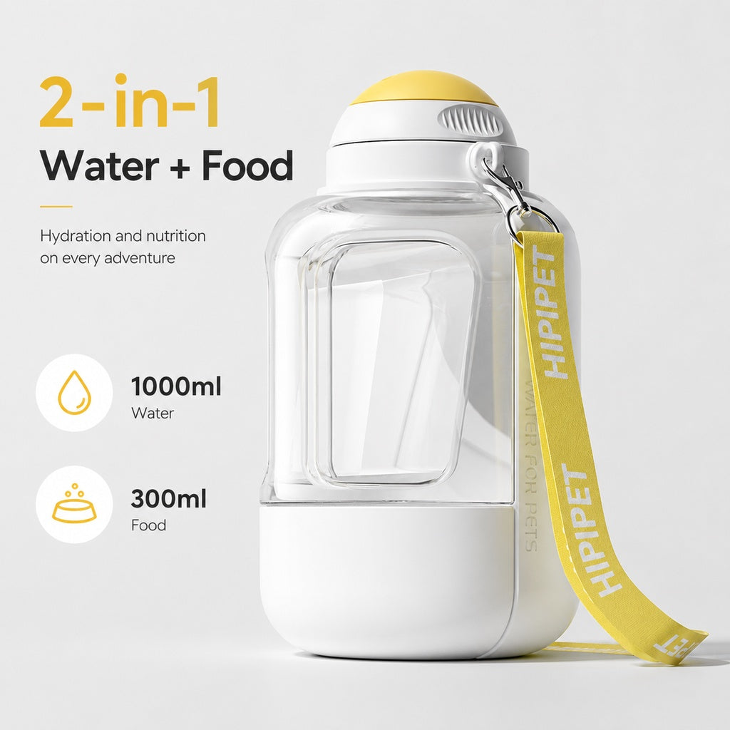 Ortekor 2-in-1 Portable Dog Water Bottle with Food Container – Large Capacity Pet Travel Water Fountain, Perfect for Walks, Camping, and Road Trips