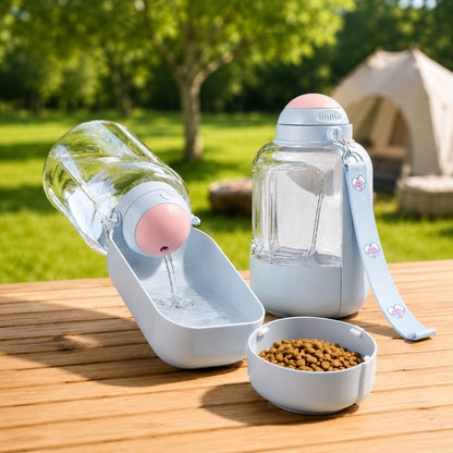 Ortekor 2-in-1 Portable Dog Water Bottle with Food Container – Large Capacity Pet Travel Water Fountain, Perfect for Walks, Camping, and Road Trips