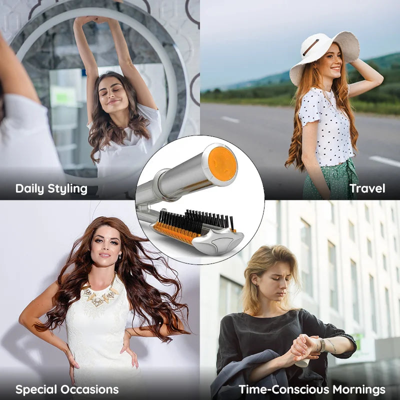 2-in-1 Rotating Iron Hair Brush with Rapid Heating | Effortless Styling for Waves and Curls