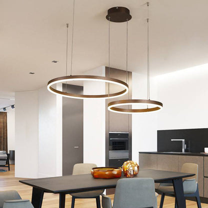 Multi-Ring LED Hanging Light Metal Acrylic Adjustable Height Dimmable Fixture for Dining Room Living Room Bedroom Modern Ceiling Chandelier