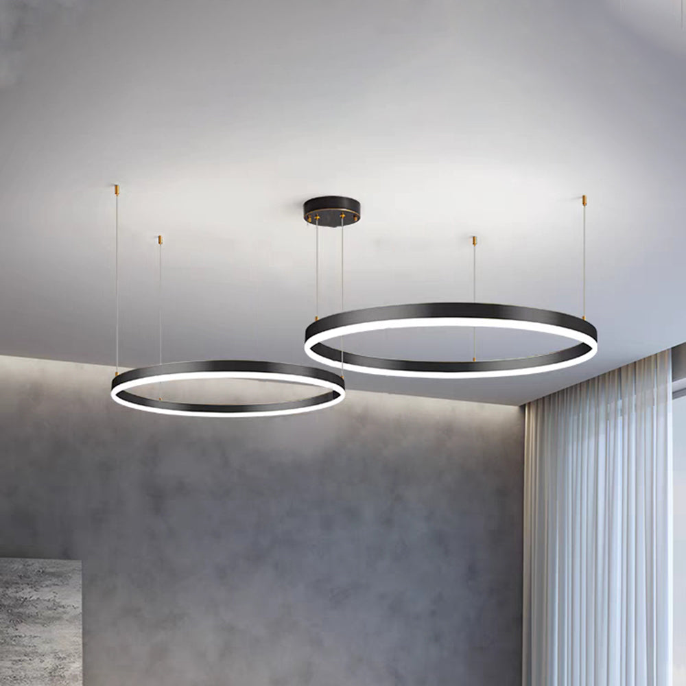Lámpara de techo LED de varios aros, altura ajustable, metal y acrílico, para comedores, salas de estar y dormitorios, lámpara colgante contemporánea