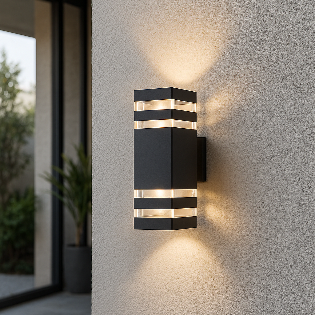 Dual-Beam Outdoor Wall Light with Up & Down Glow in Brushed Aluminum for Patio Entryway Garden Walkway