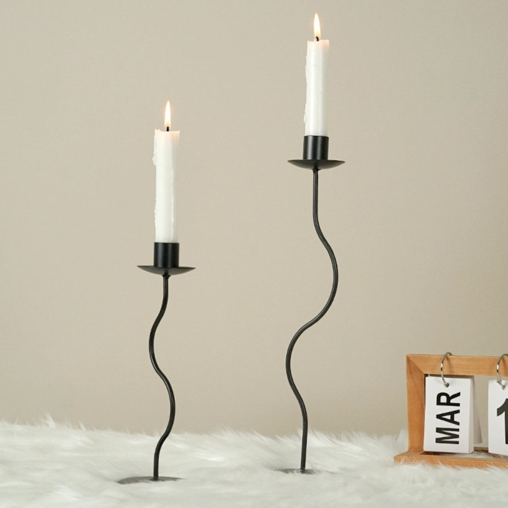 Sable Wavy Candle Holder - Iron, Sculpted Design, Tabletop Decor