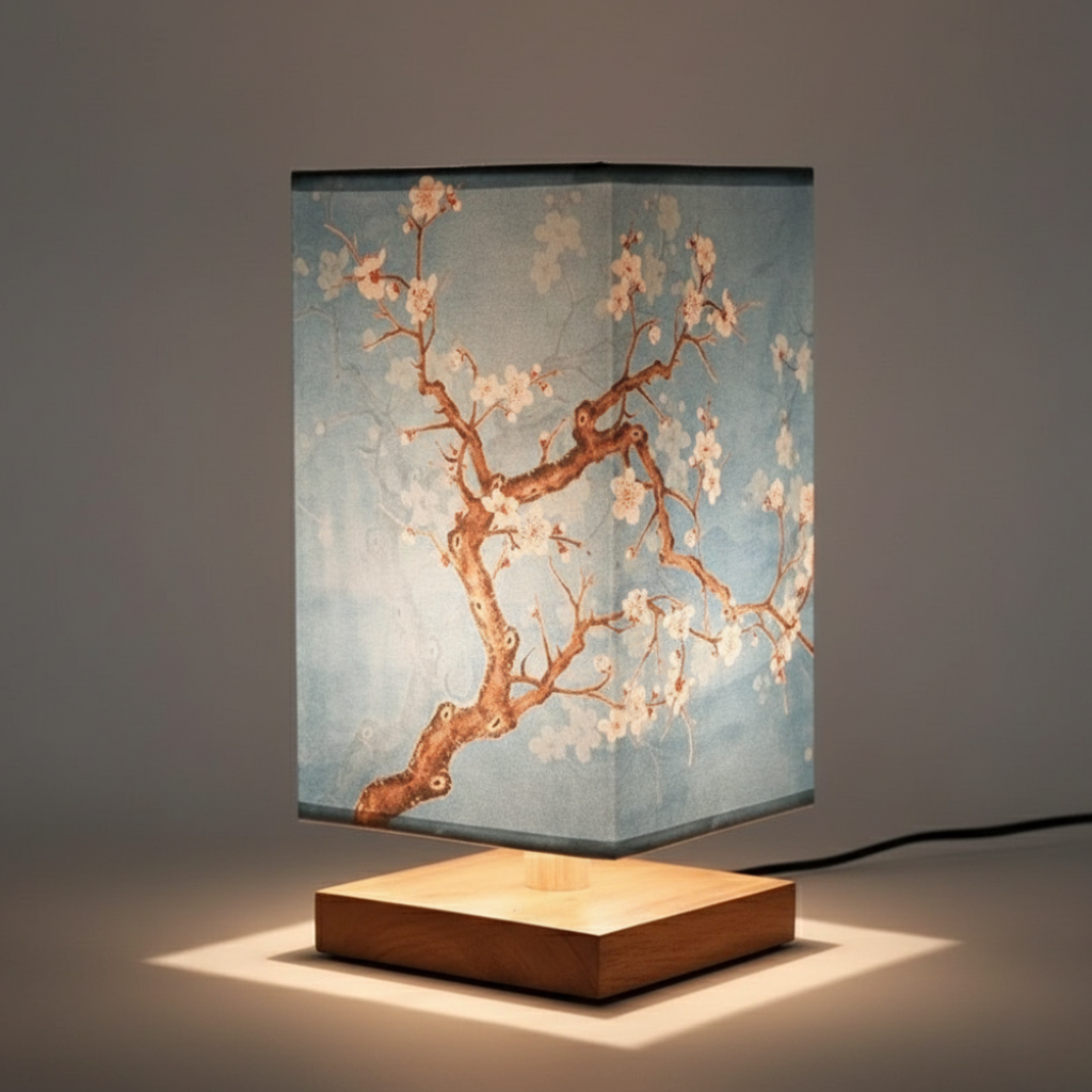 Lámpara de mesa de bambú elegante | Diseño japonés-escandinavo con LED regulable | Iluminación versátil para mayor serenidad en dormitorios y salas de estar