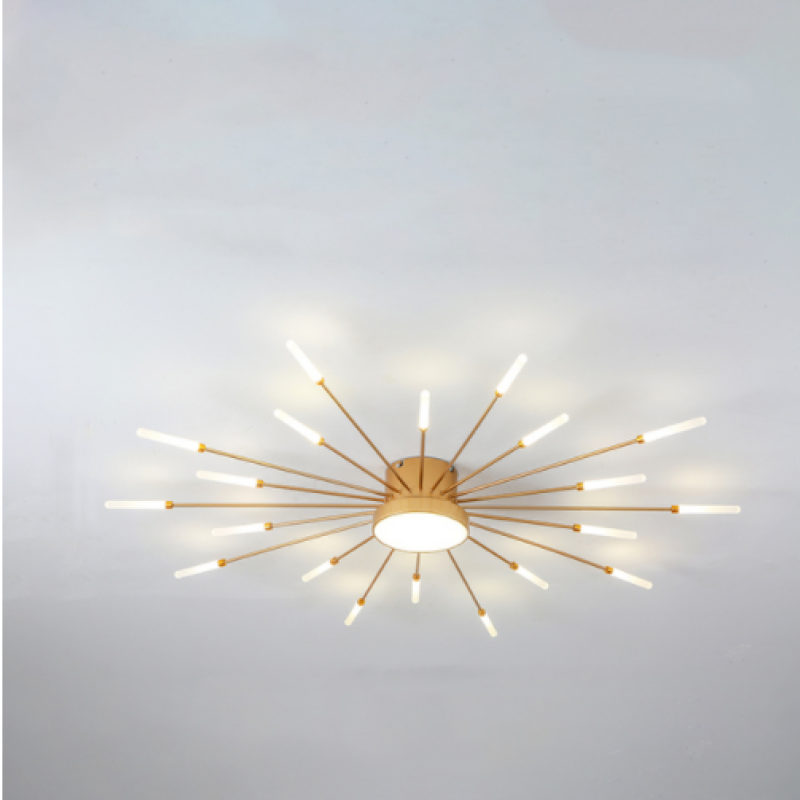 Linear Starburst Flush Mount Ceiling Light with LED Arrays for Living Room and Bedroom in Black or Gold Finish