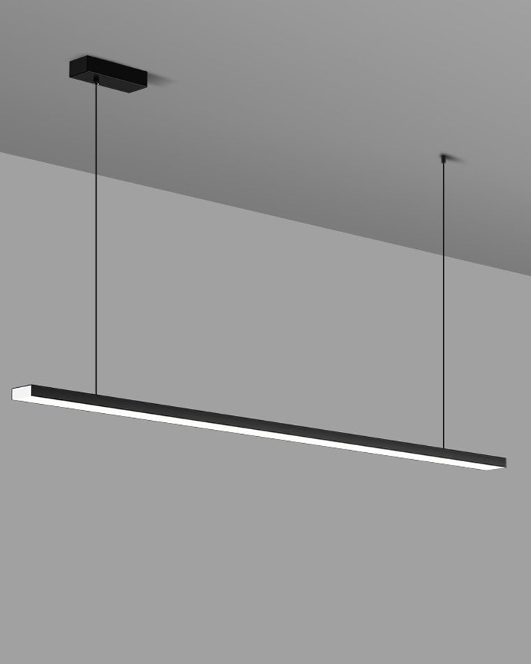 Suspended LED Strip Fixture for Countertop Islands – Dimmable Metal Bar Light with Remote in Matte or Gloss White – 39 to 102 in Adjustable