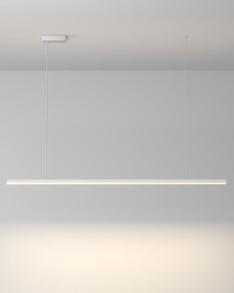 Suspended LED Strip Fixture for Countertop Islands – Dimmable Metal Bar Light with Remote in Matte or Gloss White – 39 to 102 in Adjustable