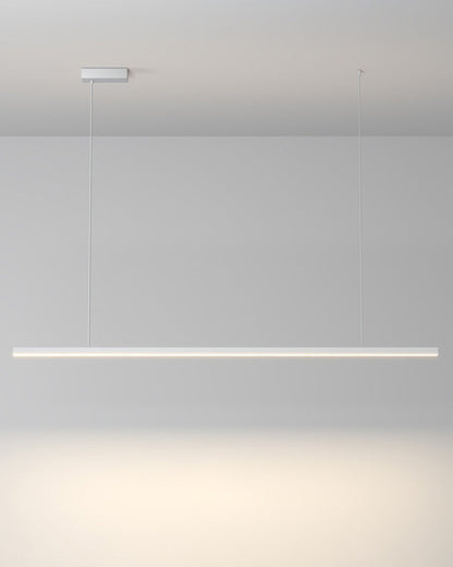 Suspended LED Strip Fixture for Countertop Islands – Dimmable Metal Bar Light with Remote in Matte or Gloss White – 39 to 102 in Adjustable