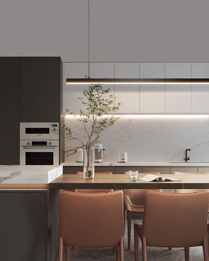 Suspended LED Strip Fixture for Countertop Islands – Dimmable Metal Bar Light with Remote in Matte or Gloss White – 39 to 102 in Adjustable