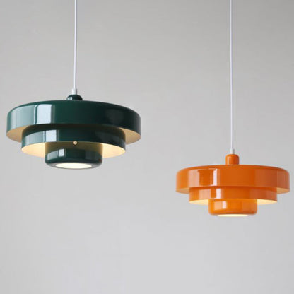 Hanging Ceiling Light Fixture for Kitchen Island Dining Room 14-Inch Round Tiered Metal Shade E26 Socket Adjustable Cord Modern Vintage Styl