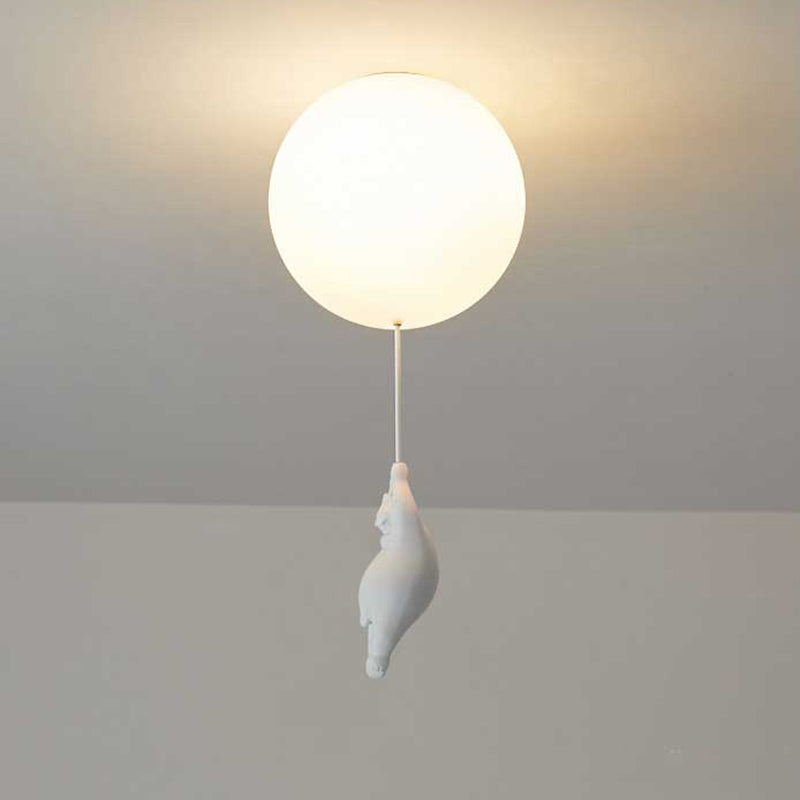 Kids LED Flush Mount Light with Bear & Balloon Design for Nursery Bedroom Playroom 5W White Acrylic Metal Fixture Low Ceiling Small Room Dec