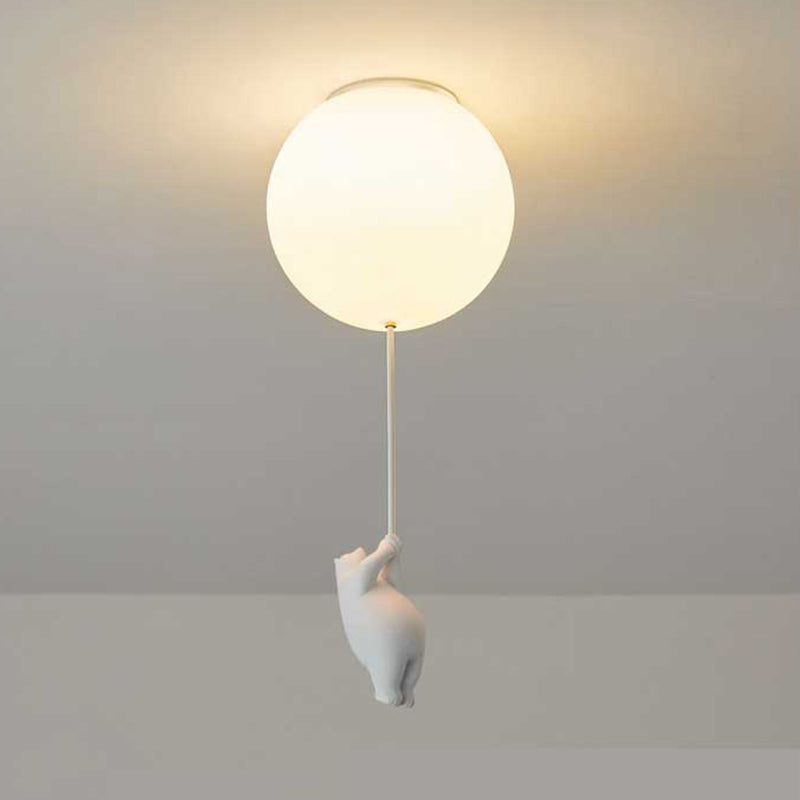 Kids LED Flush Mount Light with Bear & Balloon Design for Nursery Bedroom Playroom 5W White Acrylic Metal Fixture Low Ceiling Small Room Dec
