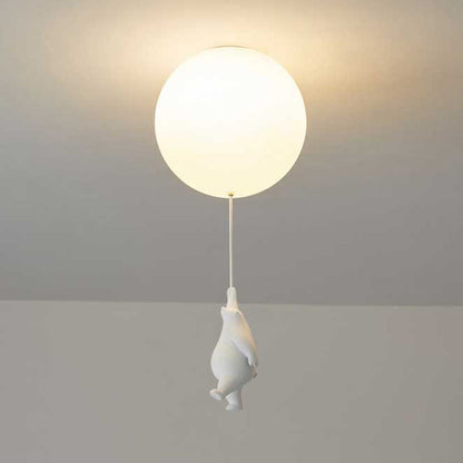 Kids Flush Mount Light Fixture with Teddy Bear & Balloon 5W LED for Nursery Playroom Bedroom White Acrylic Metal Ceiling Lamp for Children