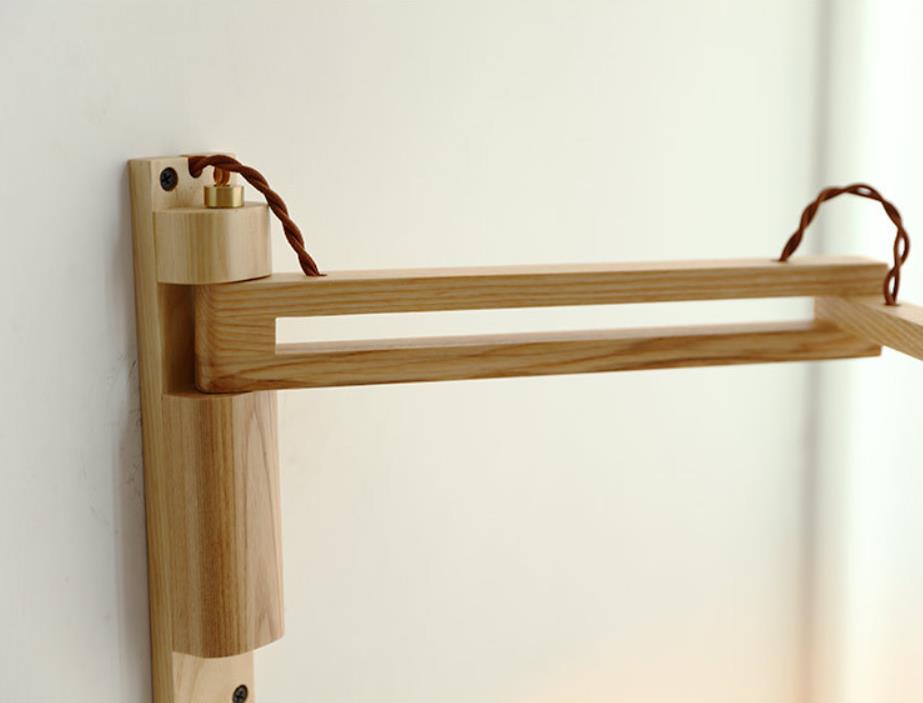 Articulating Wood Arm Wall Sconce with Ribbed Glass Shade – Adjustable Bedside Reading Light for Modern & Japandi Bedroom, Hallway, Living R