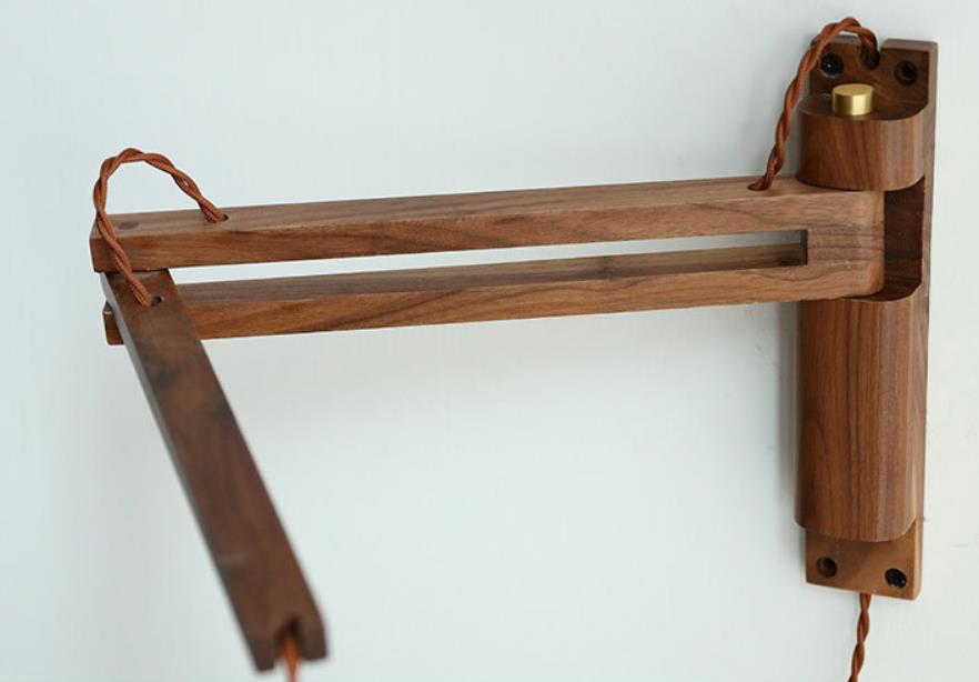 Adjustable Wood & Glass Wall Sconce with Swing Arm for Bedrooms, Hallways & Living Spaces