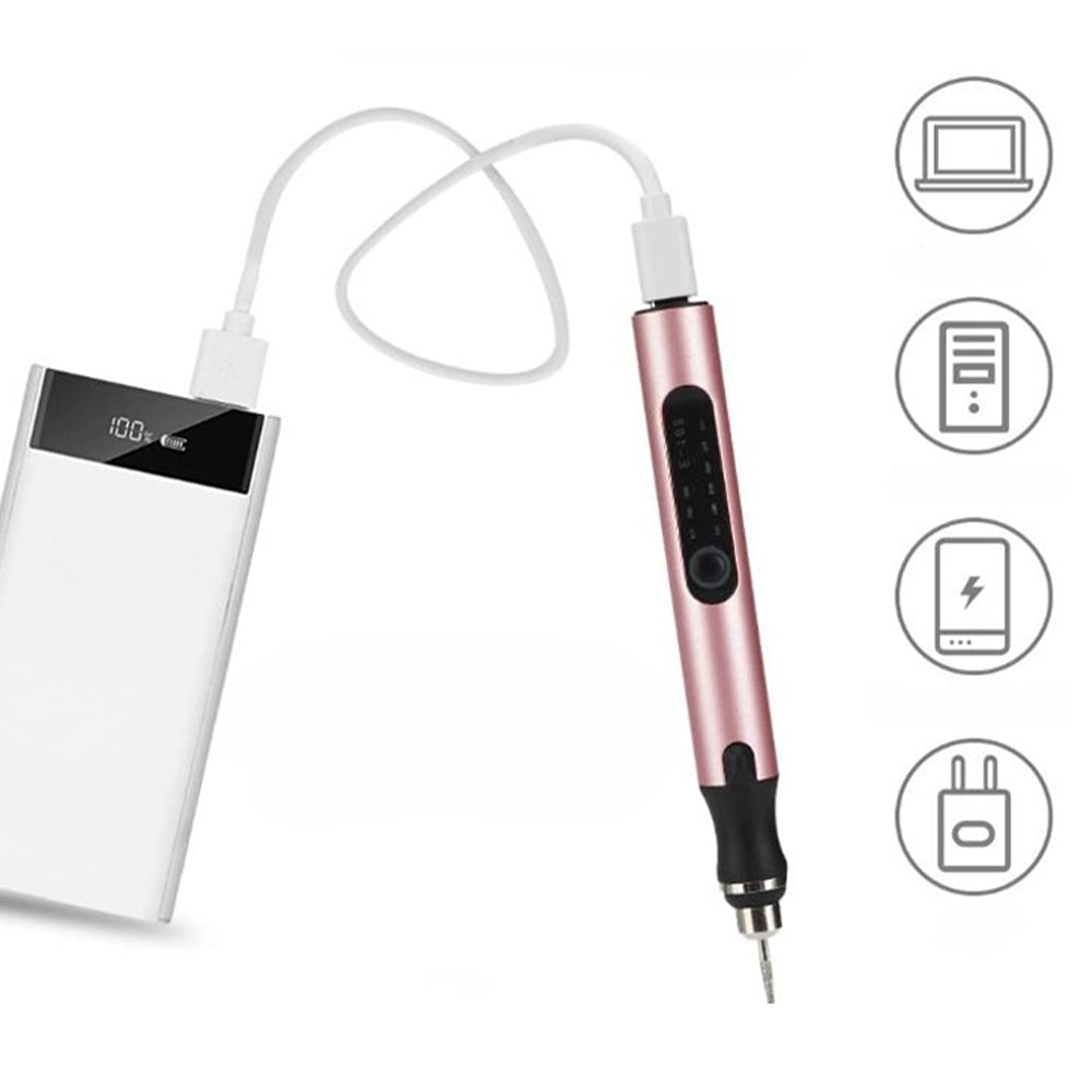 USB Rechargeable Precision Engraving Pen Tool with Adjustable Speed 5000-18000 RPM for Metal Glass Wood Jewelry DIY Craft Projects Quiet