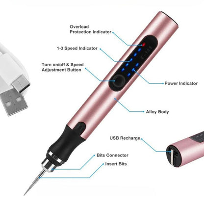 USB Rechargeable Precision Engraving Pen Tool with Adjustable Speed 5000-18000 RPM for Metal Glass Wood Jewelry DIY Craft Projects Quiet