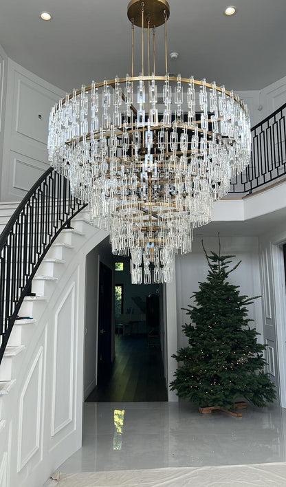 Multi-Tiered Crystal Ring Chandelier with Glass Chain Links for Dining Rooms and Living Rooms 36 48 60 Inch