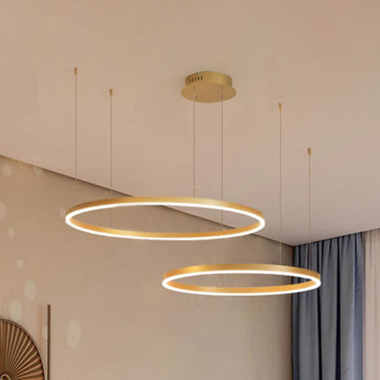 Tiered Ring Pendant Light Modern Metal Circular Chandelier for Dining Room Living Room Bedroom Kitchen Island Adjustable Height LED