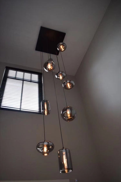 Spiral Glass Chandelier for Two-Story Entryway Multi-Light Dimmable Fixture for Stairwell Foyer Living Room High Ceiling