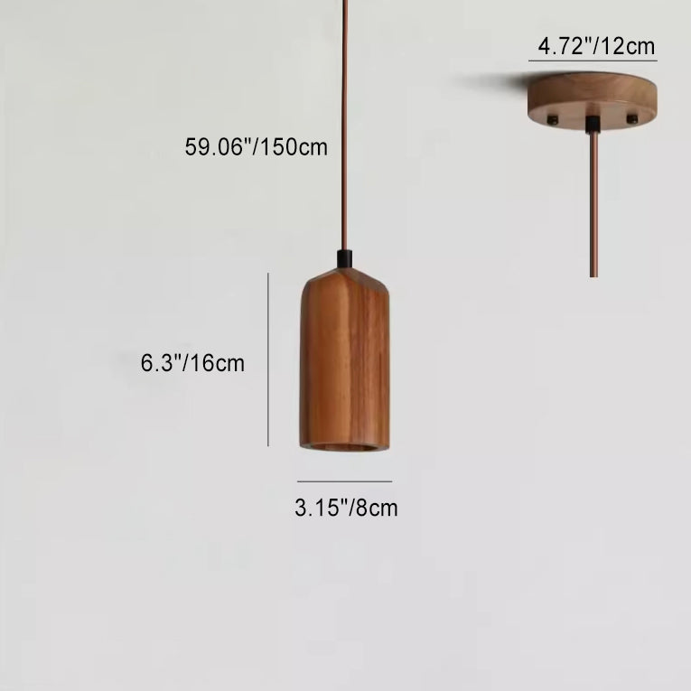 Wood Hanging Lamp GU10 Socket Beige Finish 5.7 in Drop Adjustable Cord Hardwired Ceiling Light for Bedroom Living Room Kitchen Dining Entryw