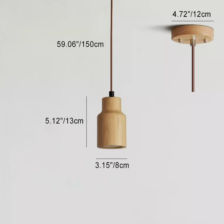 Wood Hanging Lamp GU10 Socket Beige Finish 5.7 in Drop Adjustable Cord Hardwired Ceiling Light for Bedroom Living Room Kitchen Dining Entryw