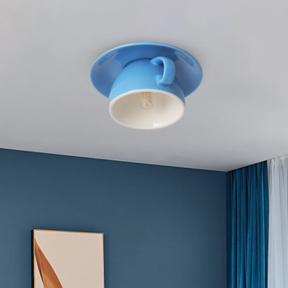 Lámpara de techo empotrada de cerámica para taza de café, ideal para dormitorio, sala de estar y cocina, accesorio LED decorativo moderno, 110V, cableado, diseño compacto y divertido