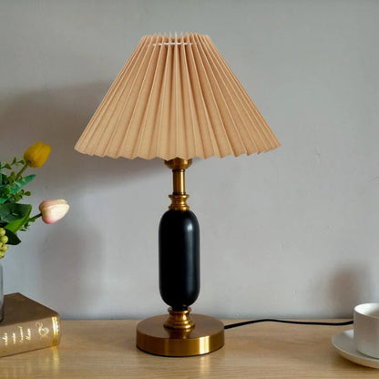 Metal Desk Lamp with Pleated Shade 18 in Tall E12 Socket Plug-In for Bedroom Nightstand Office Study Living Room Reading Light Contemporary