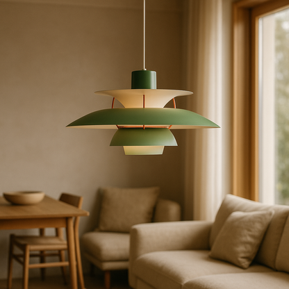 Layered Metal Pendant Light E27 Socket Minimalist Hanging Fixture for Kitchen Island Dining Table Nordic Style Ambient Ceiling Lamp Green Gr