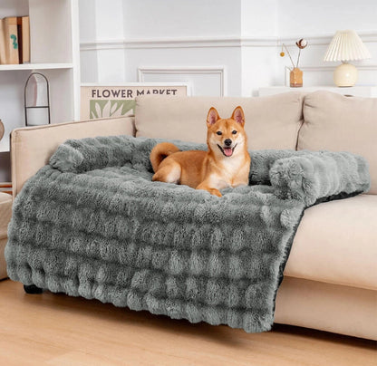 Ultra-Plush Pet Couch Cover & Cushion Mat for Dogs and Cats - Washable Non-Slip Furniture Protector Throw Blanket with Deep Pile Faux Fur
