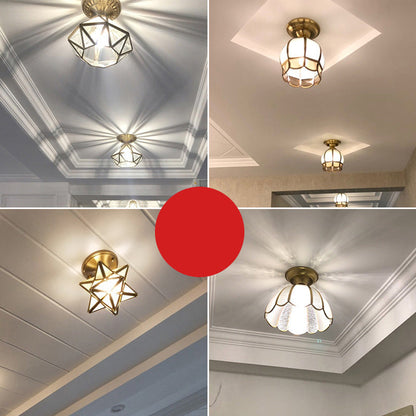 Brass Semi-Flush Mount Ceiling Light with Scalloped Dome Shade – Single Socket Colonial Style for Hallway, Bedroom & Kitchen