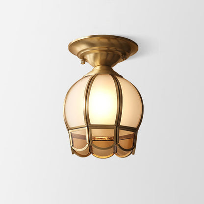Brass Semi-Flush Mount Ceiling Light with Scalloped Dome Shade – Single Socket Colonial Style for Hallway, Bedroom & Kitchen