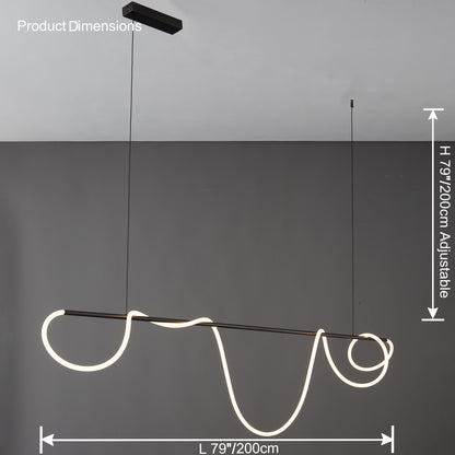 Linear LED Island Chandelier with Silicone Wave Design 43-Inch Brass Adjustable Height Dimmable Kitchen Pendant for Dining Table Modern Hang