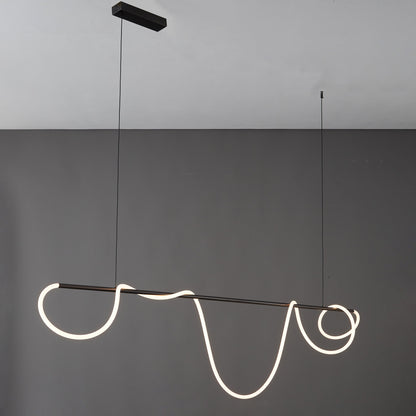 Linear LED Island Chandelier with Silicone Wave Design 43-Inch Brass Adjustable Height Dimmable Kitchen Pendant for Dining Table Modern Hang
