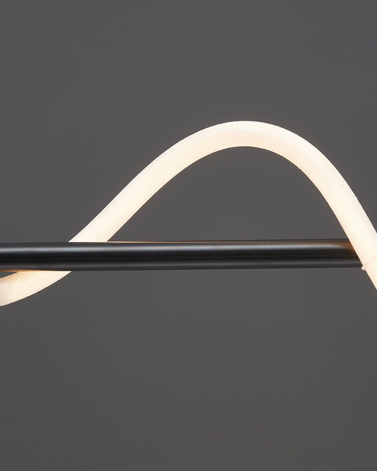 Linear LED Island Chandelier with Silicone Wave Design 43-Inch Brass Adjustable Height Dimmable Kitchen Pendant for Dining Table Modern Hang