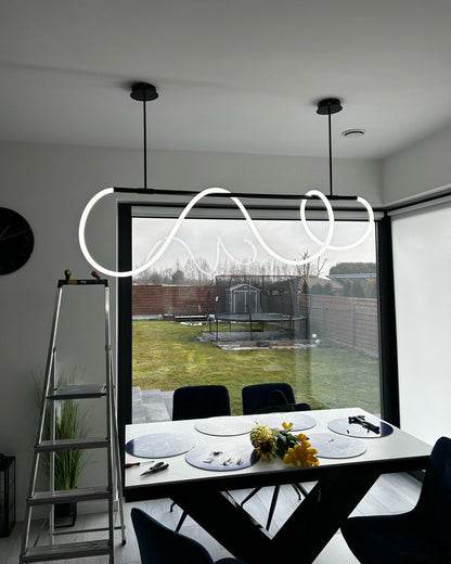 Linear LED Island Chandelier with Silicone Wave Design 43-Inch Brass Adjustable Height Dimmable Kitchen Pendant for Dining Table Modern Hang
