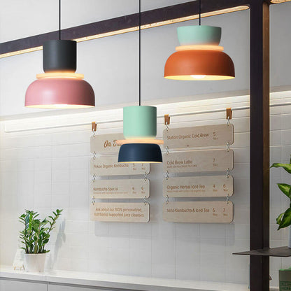 Single-Bulb Metal Hanging Fixture with Adjustable Cord in Vibrant Two-Tone Hues for Kitchen Island Dining Room Bedroom