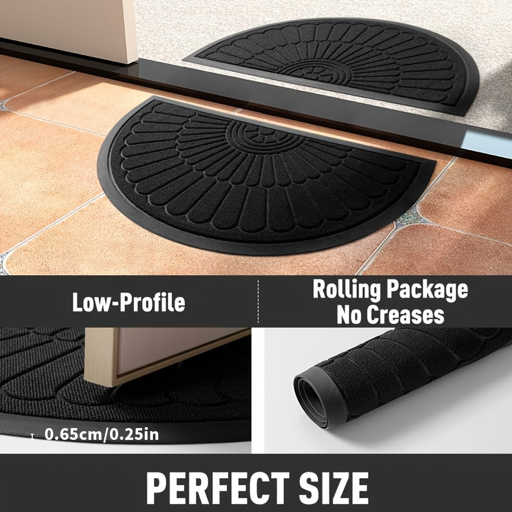Half-Moon Entryway Mat 17x30in Grip-Back Rubber Construction Mud-Trapping Surface Indoor Outdoor Use All-Weather for Front Door Back Porch H