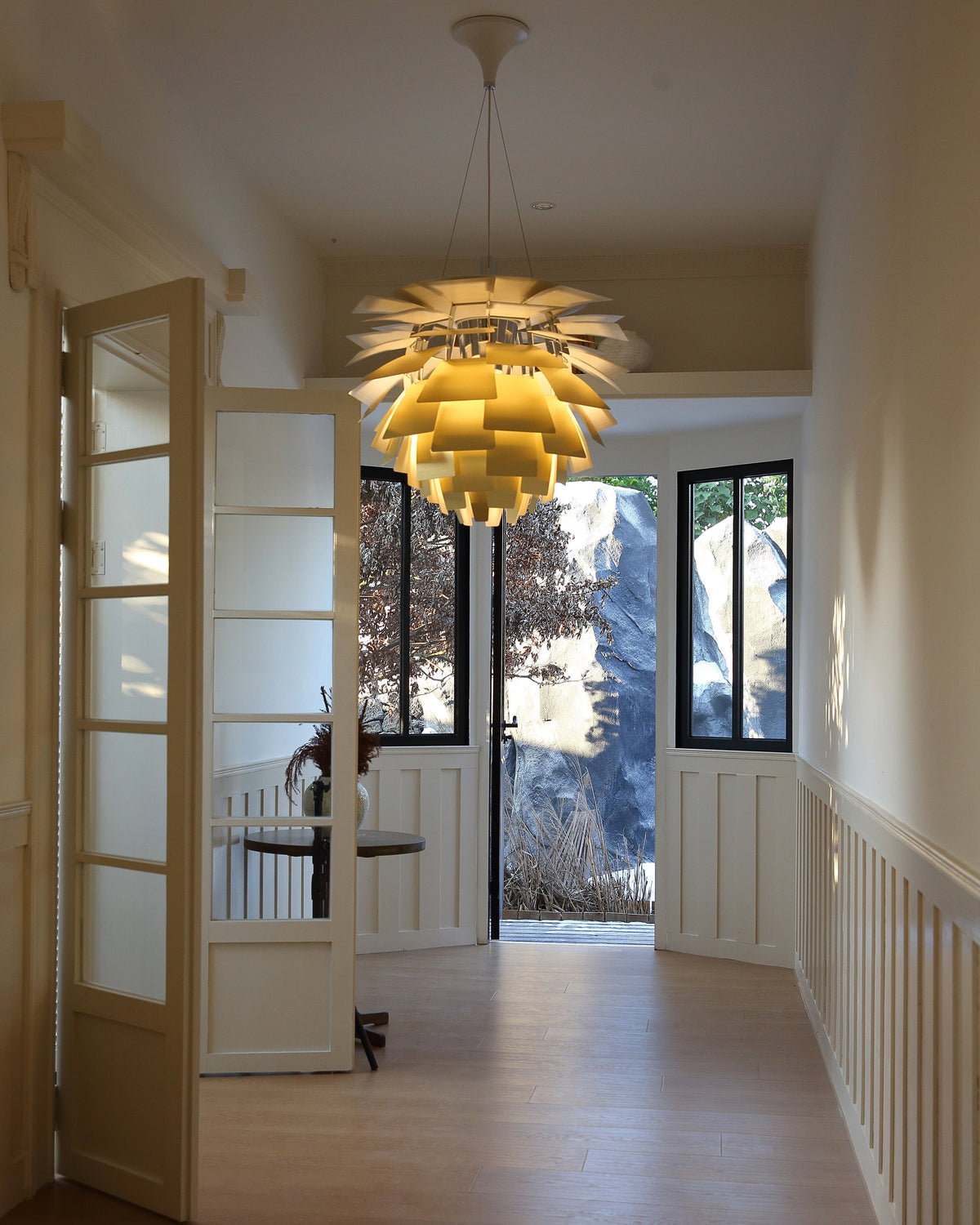 Layered Metal Fixture 19 in Wide Warm White E27 Socket Adjustable Height Kitchen Island Dining Room Cord Suspended Overhead Lighting Texture