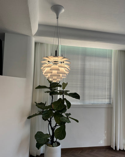 Sculptural Metal Shade Hanging Fixture 20 in Adjustable Height Overhead Lighting for Dining Room Kitchen Island Entryway Warm Glow Installat